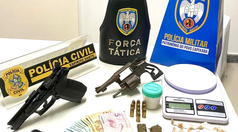 Foragido da Justiça é preso com arma, drogas, e munições em São Gabriel da Palha