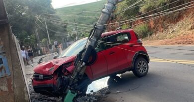 Mulher fica ferida após carro que saiu de MG desviar de cão e arrancar poste em Nova Venécia