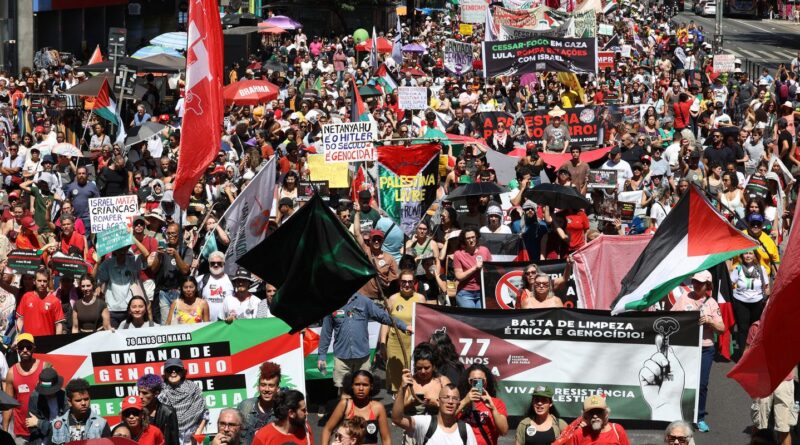 Ato pede libertação de ativistas de flotilha e medidas duras do Brasil