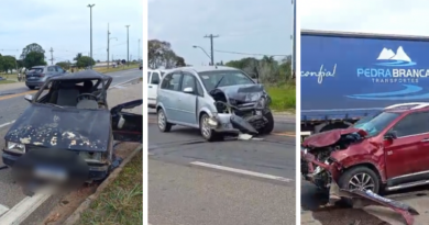 Acidente entre três veículos complica o trânsito próximo a trevo da BR 101 em São Mateus