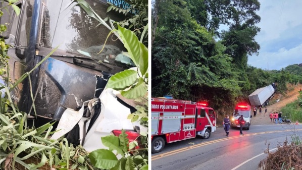 Caminhão de ovos sem freio prensa carro contra barranco e mata motorista em Itarana; veja vídeo