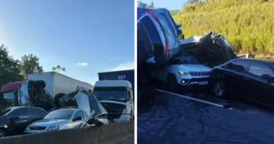 Engavetamento com 10 veículos complica o trânsito na BR 101 no ES; veja vídeo