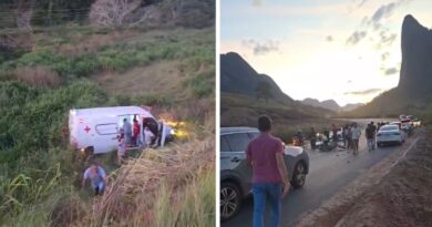 Cinco pessoas ficam feridas após ambulância atingir moto e cair em um barranco de 15 metros em Pancas