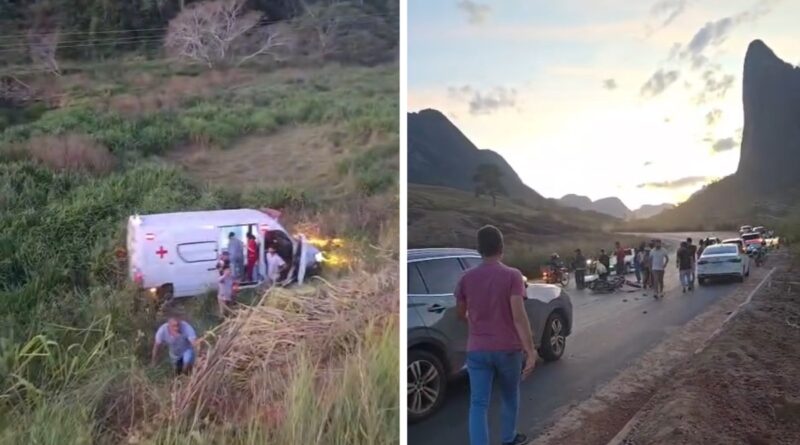 Cinco pessoas ficam feridas após ambulância atingir moto e cair em um barranco de 15 metros em Pancas