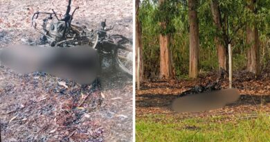 Perícia encontra barra de ferro em corpo carbonizado, restos de roupas e placa de moto em Ecoporanga