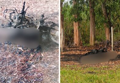 Perícia encontra barra de ferro em corpo carbonizado, restos de roupas e placa de moto em Ecoporanga