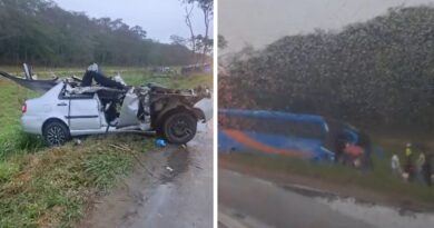Acidente entre carro e ônibus que saiu de Nova Venécia deixa feridos graves na BR 101 em Linhares