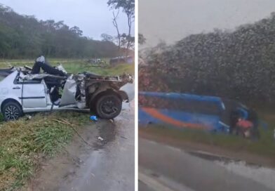 Acidente entre carro e ônibus que saiu de Nova Venécia deixa feridos graves na BR 101 em Linhares