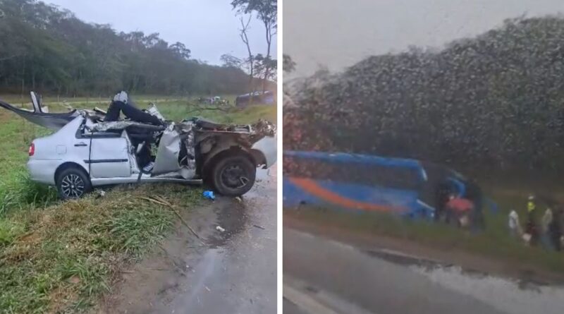 Acidente entre carro e ônibus que saiu de Nova Venécia deixa feridos graves na BR 101 em Linhares